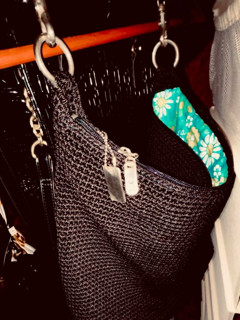 Lina Black Woven Crossbody with Teal Floral Lining